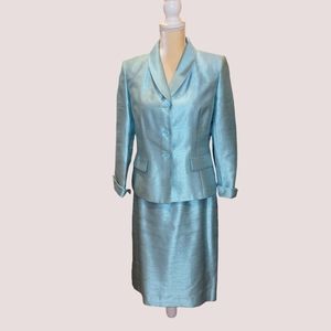 Le Suit sz 10P Women's Suit Jacket & Skirt shiny MOB Blue T20